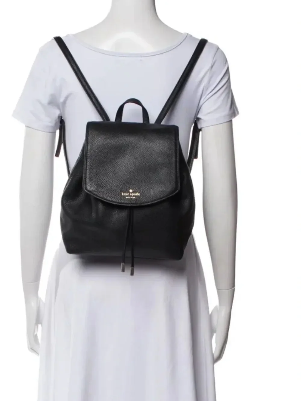 Kate Spade Mulberry Street Breezy Backpack Black Pebbled Leather Gold Logo Bag
